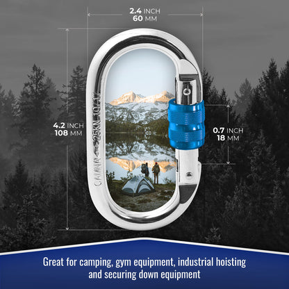 XTEK Climbing Carabiner 25kN – Heavy Duty Steel Locking Carabiner Clip – Large O-Shape Oval Caribeaner for Rock Climbing, Mountaineering, Rappelling – CE/UIAA Certified Climbing Gear