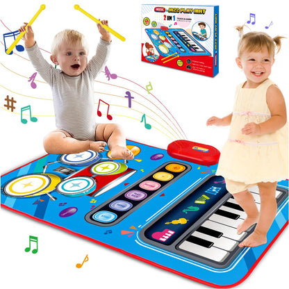 Baby Toys for 1 Year Old: Baby Musical Mat Toddler Toys Age 1-2 - 2 in 1 Piano Drum Babies Play Mat - Infant Music Toy 12-18 Months Babies Birthday Valentines Gifts for 1 2 3 Year Old Boys Girls