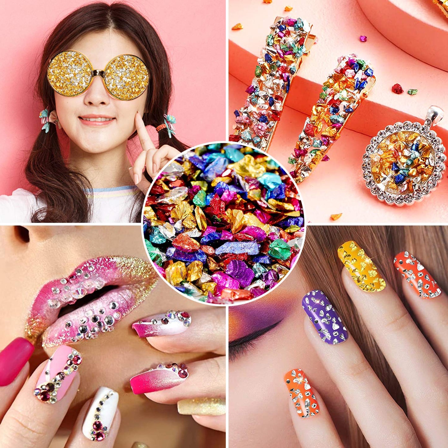 12 Box Crushed Glass Craft Glitter Fine for Resin Art, Small Broken Glass Pieces Irregular Metallic Crystal Chips Chunky Flakes Sequins for Nail Arts DIY Vase Filler Epoxy Jewelry Making Decoration