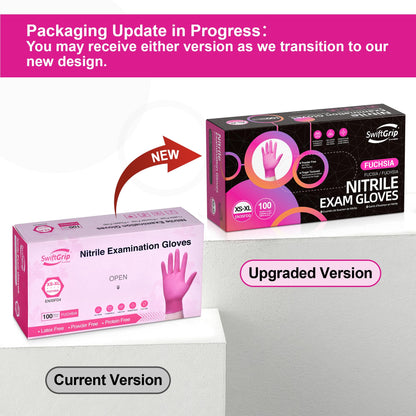 SwiftGrip Powder-Free Nitrile Gloves, Medium, 100ct Box - 3-mil, Disposable, Latex-Free, for Kitchen, Cleaning, Estheticians, Hair Stylist - Pink/Fuchsia
