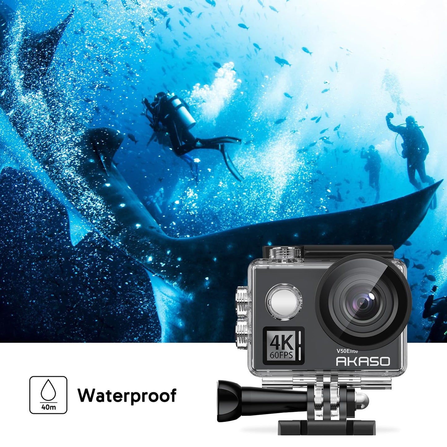 AKASO V50 Elite 4K60fps Action Camera with 128GB MicroSDXC U3 Memory Card Accessories Kit Bundle Voice Control EIS 131 feet Waterproof Camera 8X Zoom Remote Control
