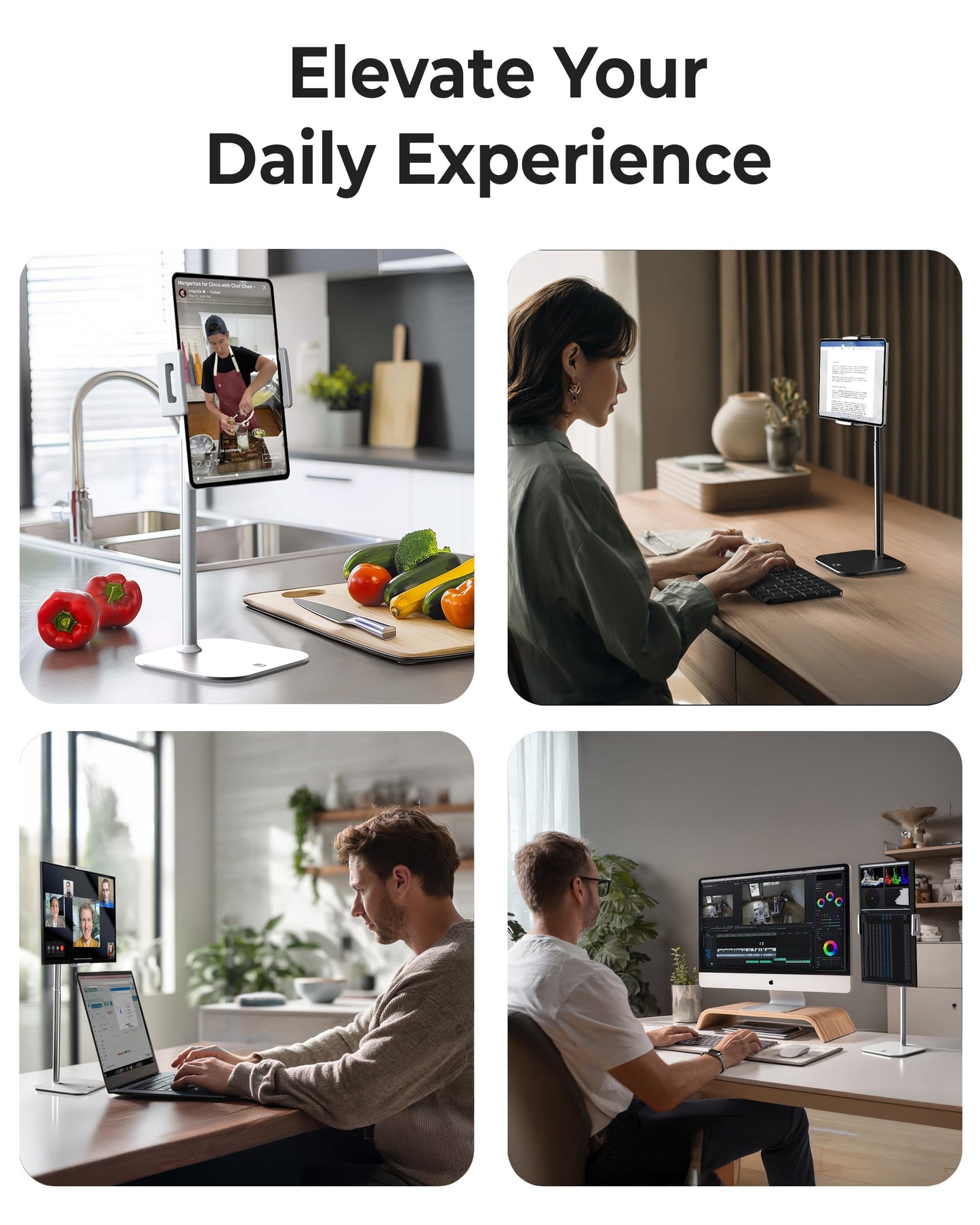 COOPER TabStand Height Adjustable iPad Stand for Desk, Heavy-Duty 7-17" Tablet Holder & Portable Monitor Stand | 4.4lb Holding Strength | iPad Holder for Pro, Air, Mini, Kindle (Night Black)