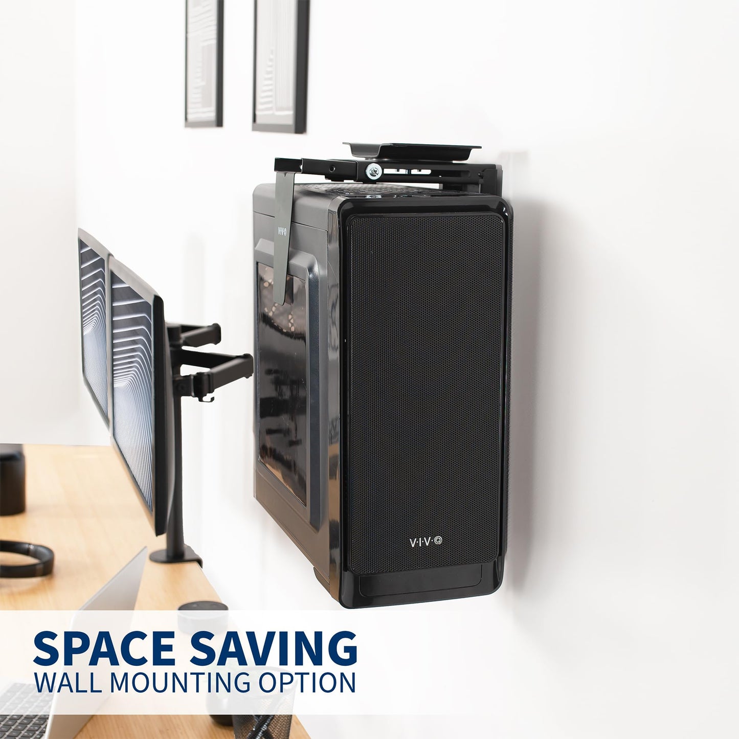 VIVO Adjustable Under Desk and Wall 3.5 to 7.8 inch Wide Office PC Mount, Computer Case CPU Machine Holder Stand with Swivel and Secure Locking, Holds 22 lbs, Black, MOUNT-PC01