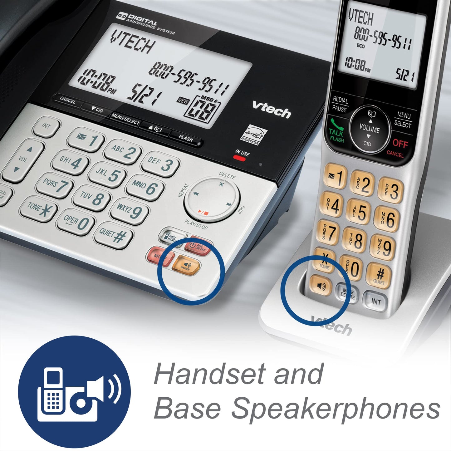 VTech VG208 DECT 6.0 Corded/Cordless Phone for Home with Answering Machine, Call Blocking, Caller ID, Large Backlit Display, Duplex Speakerphone, Intercom, Line-Power(Silver/Black)