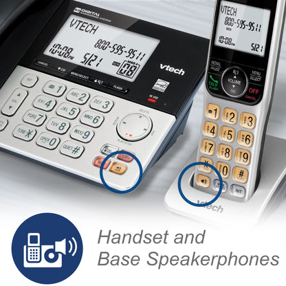 VTech VG208 DECT 6.0 Corded/Cordless Phone for Home with Answering Machine, Call Blocking, Caller ID, Large Backlit Display, Duplex Speakerphone, Intercom, Line-Power(Silver/Black)