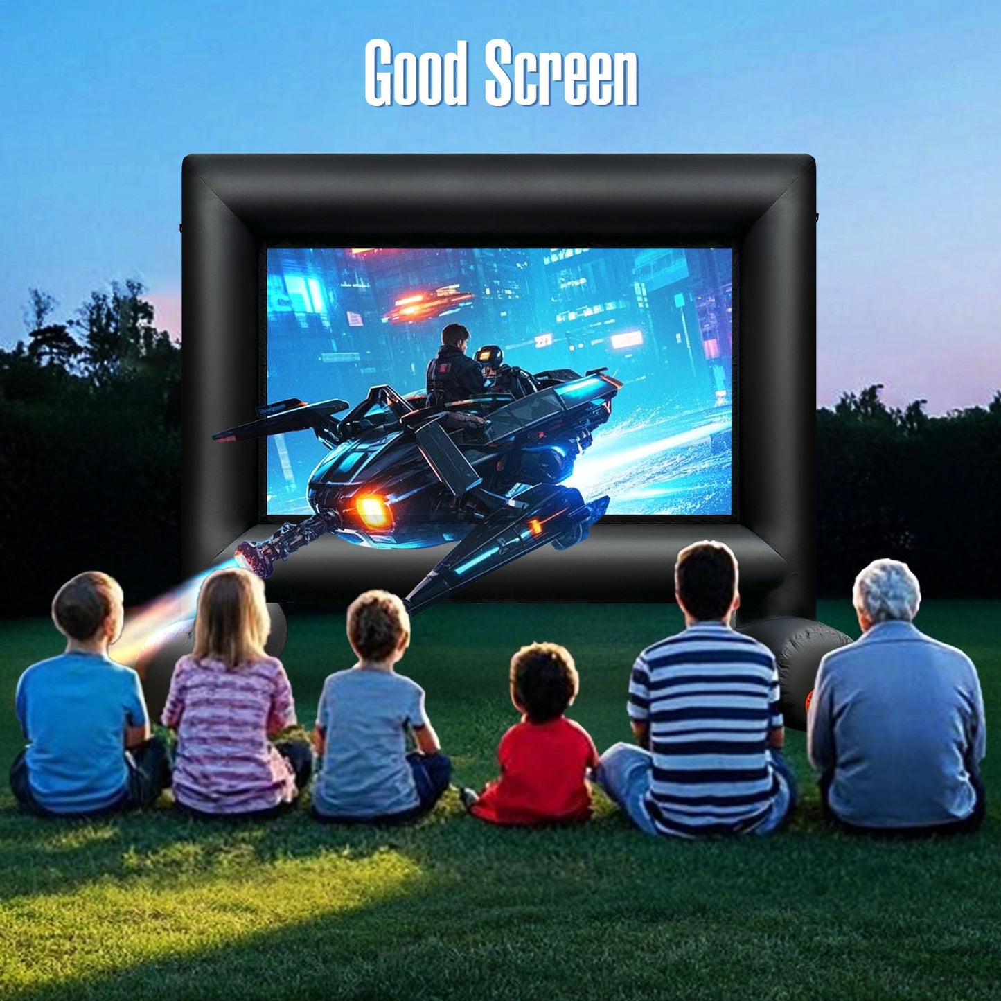 Sewinfla 12Ft Outdoor Inflatable Movie Projector Screen with Built-in Fan Supports Front and Rear Projection, Blow Up Movie Screen for Party, Easy to Set Up