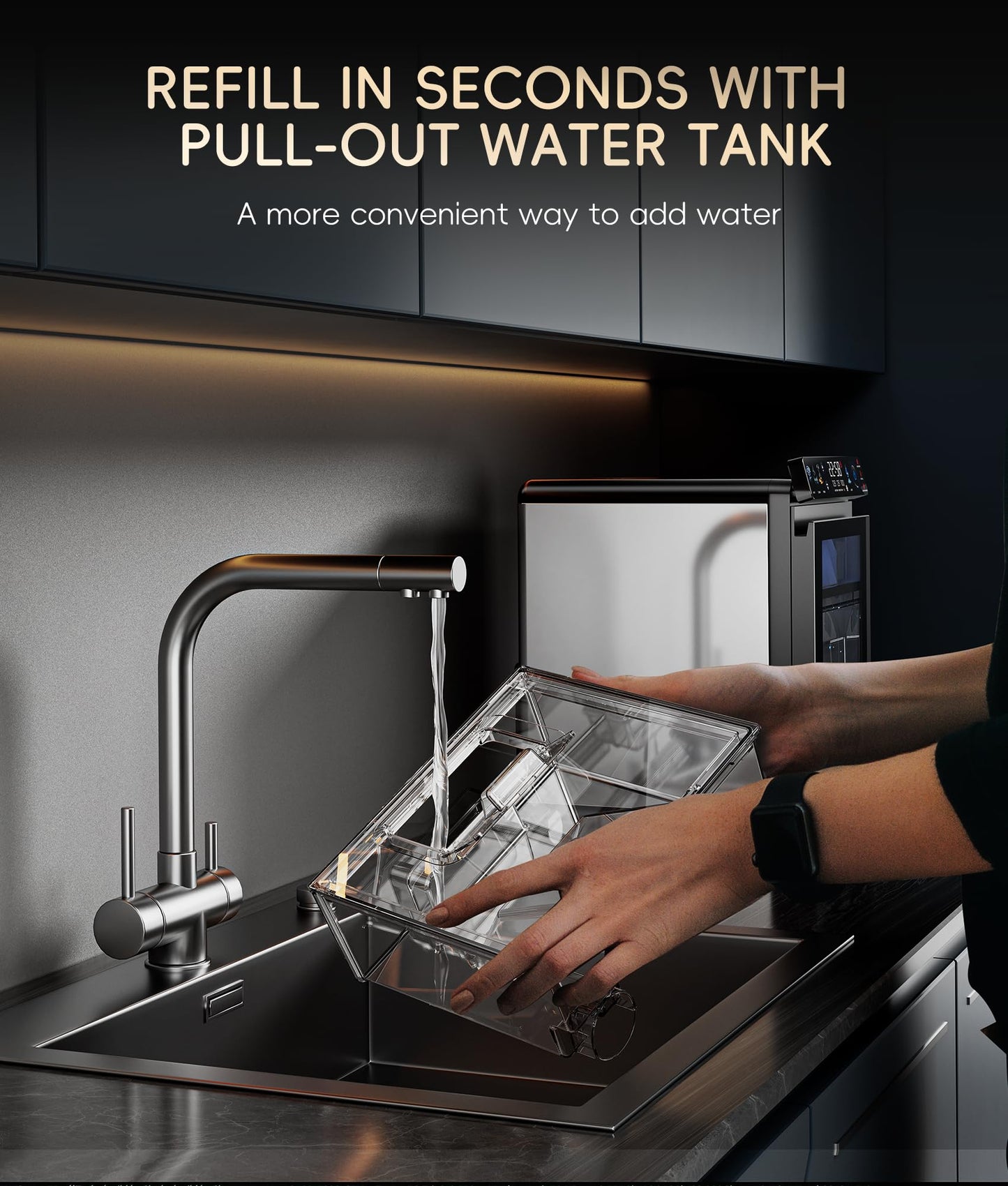 ecozy Nugget Ice Maker Countertop, Smart Pebble Ice Machine with APP Control, 44 lbs Per Day Soft Pellet Chewable Ice with Self-Cleaning, Stainless Steel