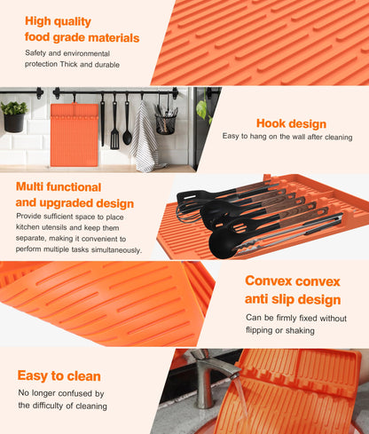 Silicone Griddle Tools Mat for Blackstone - Large Silicone Spatula Mat with Drip Pad - Griddle Mats BBQ Grill Accessories - Side Shelf Mats Grill Pad for Blackstone Griddles Accessories (Orange)