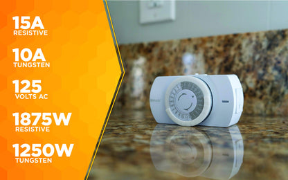 Woods 50103WD Indoor 24-Hour Heavy Duty Mechanical Timer; 1 Grounded Outlet; Standard Body