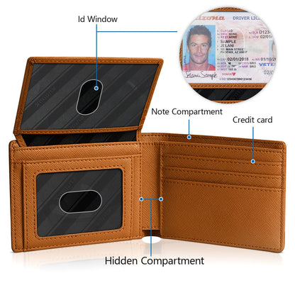 RUNBOX Wallet for Men and Women Slim Rfid Leather 2 ID Window With Gift Box
