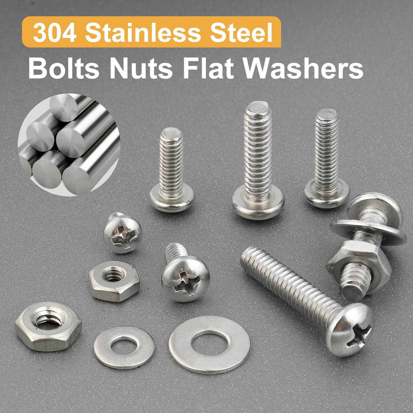 VGBUY 351Pcs Machine Screws Nuts and Bolts Assortment Kit, # 6-32# 8-32# 10-24 Phillips Pan Head Assorted 304 Stainless Steel Bolts Nuts Flat Washers Bolts with Case