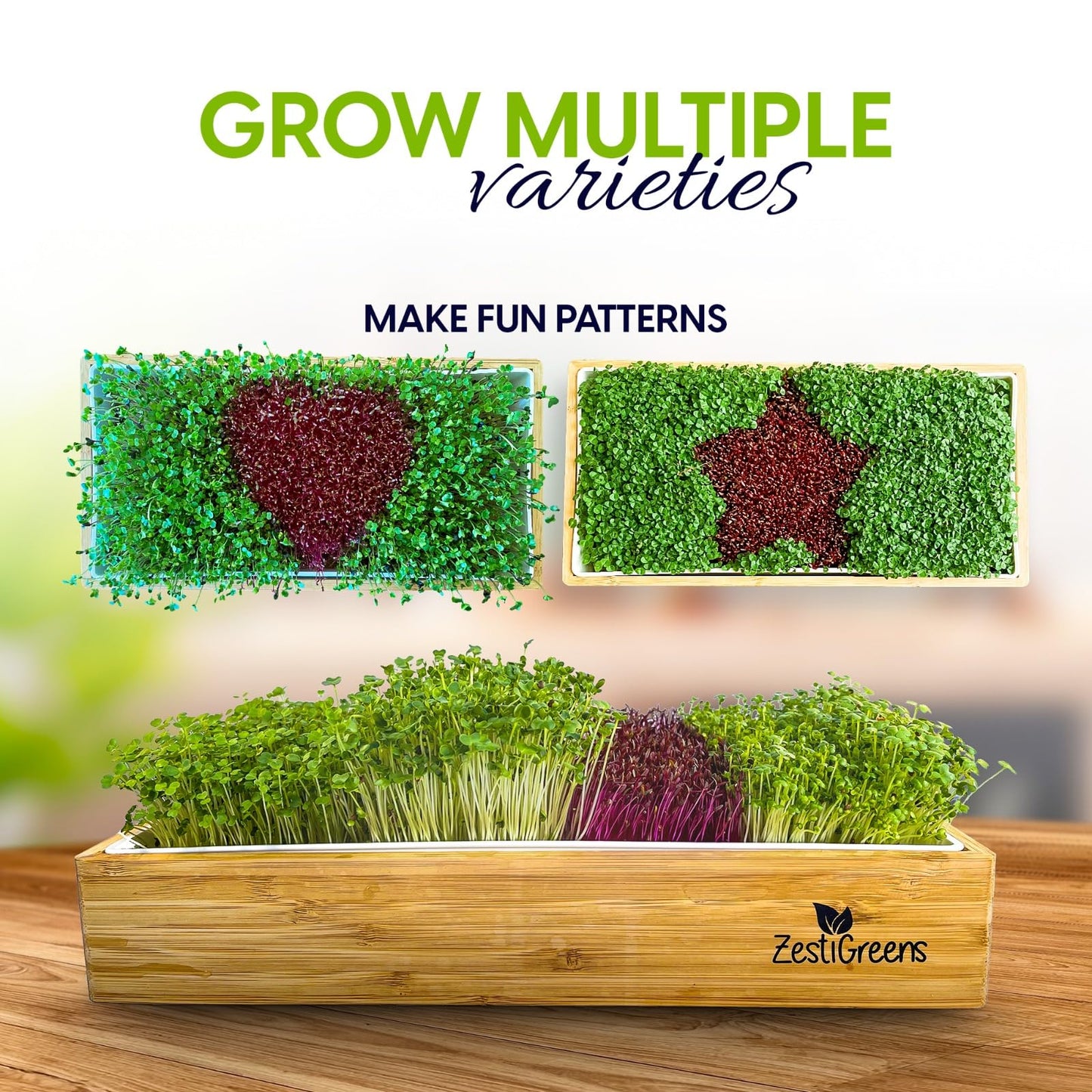Self-Watering Microgreens Growing Kit – Easiest Way to Grow Fresh Microgreens at Home. Includes Reusable Tray, Organic Seeds, Grow Mats & Stylish Bamboo Frame – No Soil, No Mess (Salad & Broccoli)