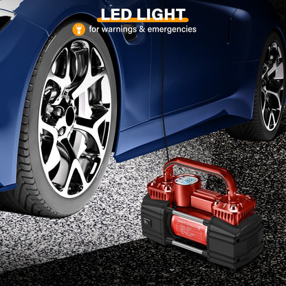 GSPSCN Portable Digital Car Tire Inflator with Gauge 150Psi Auto Shut-Off, Heavy Duty Double Cylinders 12V Air Compressor Pump with LED Light for Auto,Truck,Car,Bicycles,RV,SUV,Balls etc. (RED)