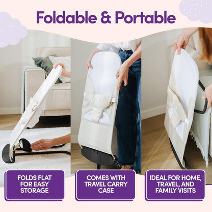 ComfyBumpy Ergonomic Baby Bouncer Seat - Bonus Travel Carry Case - Safe, Portable Bouncing Chair with Adjustable Height Positions - Infant Bouncy Seat Perfect for Newborn Babies (Grey)