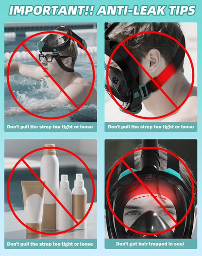 Viginsul Mask Fins Snorkeling Gear for Adults, Full Face Snorkel Mask & Adjustable Swim Fins Snorkel Set, Panoramic View Snorkel Mask Dry Top Anti-Fog Anti-Leak