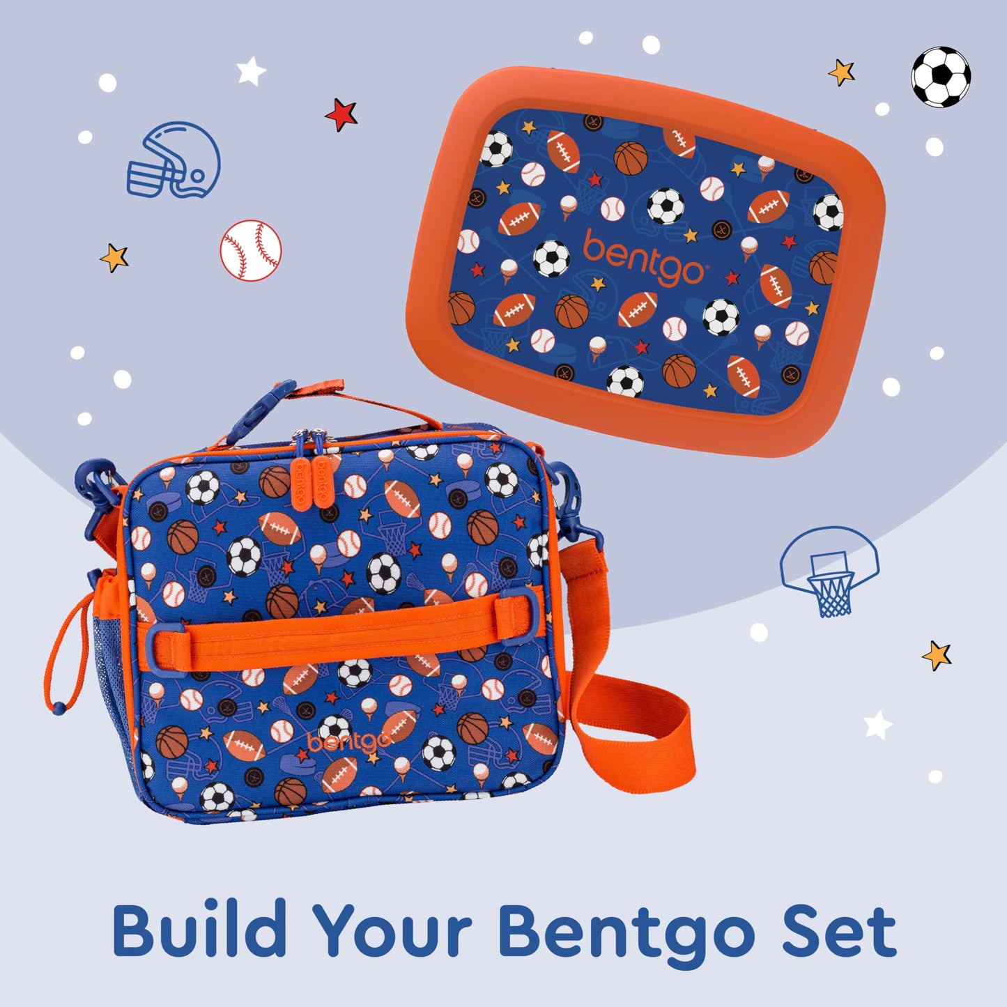 Bentgo Kids Lunch Bag - Durable, Double-Insulated Lunch Bag for Kids 3+; Holds Lunch Box, Water Bottle, & Snacks; Easy-Clean Water-Resistant Fabric & Multiple Zippered Pockets (Sports)