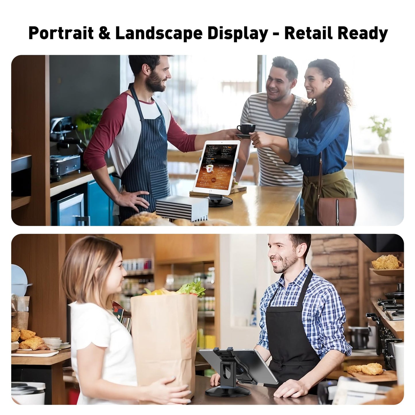 AboveTEK Retail Kiosk iPad Stand, 360° Rotating Commercial POS Tablet Stand, Fits 6"-13" (Screens) iPad mini Pro-Business Swivel Tablet Holder, for Store Office Reception Kitchen Desktop (Black)