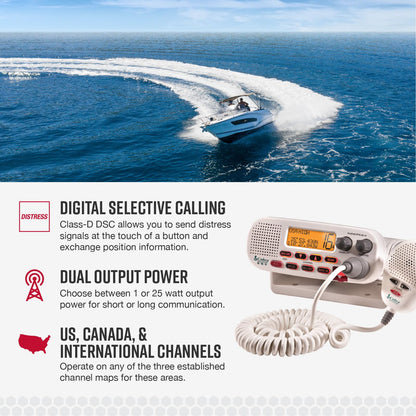 Cobra MR F45-D Fixed Mount VHF Marine Radio – 25 Watt VHF, Submersible, LCD Display, Noise Cancelling Microphone, NOAA Weather Channels, Signal Strength Meter, Scan Channels, White