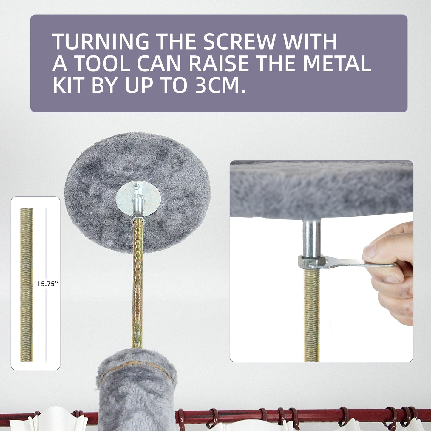 Roypet Adjustable 93"-116" Tall Cat Climbing Tree 5-Tier Kitty Activity Center Floor-to-Ceiling Climber Toy with Hanging Hammock and Scratching Posts Cat Furniture,Grey