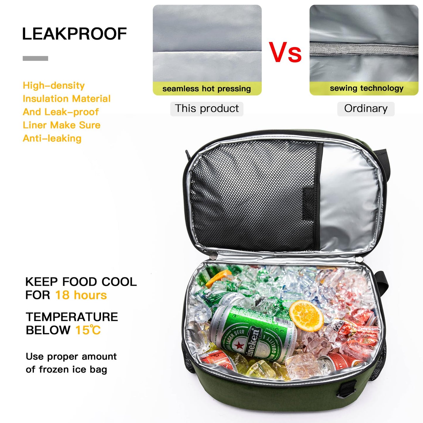 TUGUAN Insulated Cooler Backpack 38/42 Cans Double Deck Leakproof Lightweight Soft Lunch Backpack Small Cooler Bag Beach Picnic, Green