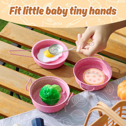 Veitch fairytales Kids Play Kitchen Toy Accessories Set Toddler Cooking Playset Colorful Stainless Steel Pots and Pans Birthday Gifts for 3+ Girls Boys (New Pink)