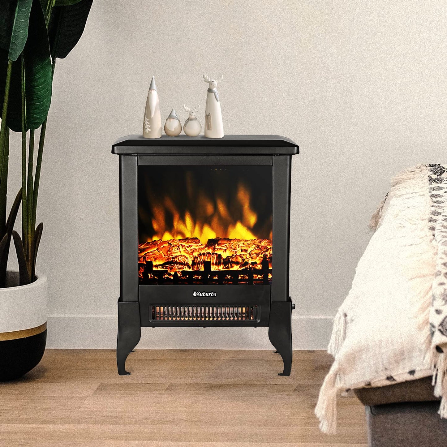 TURBRO Suburbs TS17 Compact Electric Fireplace Stove, 18” Freestanding Stove Heater with Realistic Flame - CSA Certified - Overheating Safety Protection - for Small Spaces - 1400W