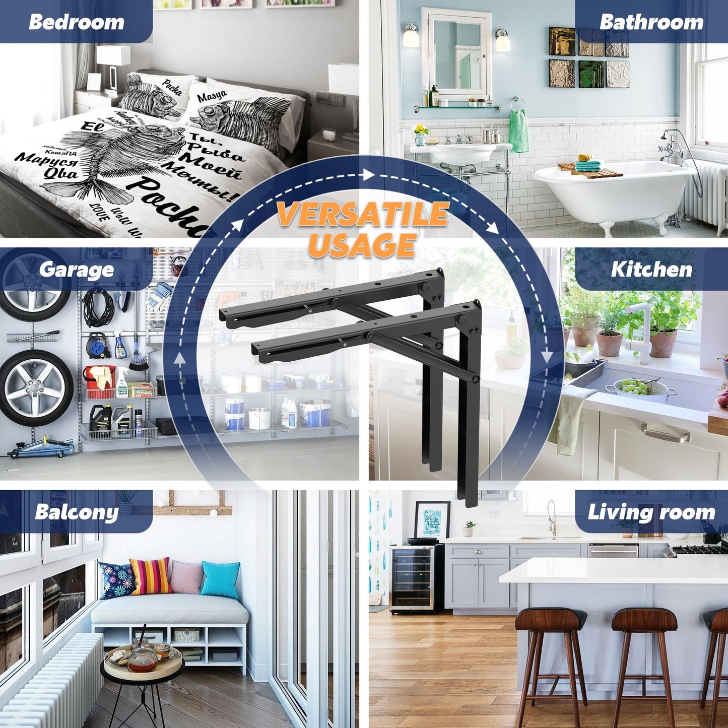 Ultrawall 24 inch Black Sturdy Folding Shelf Brackets, Heavy Duty Adjustable Steel Wall Mounted Collapsible Shelf Bracket, Max Load 550lb