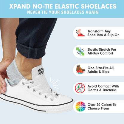 Xpand No Tie Shoelaces for Adults & Kids - Stretch Elastic Shoe Laces for Sneakers | Stretchy Tieless Shoe Strings for Running, Sports & Everyday Wear | One Size Fits All