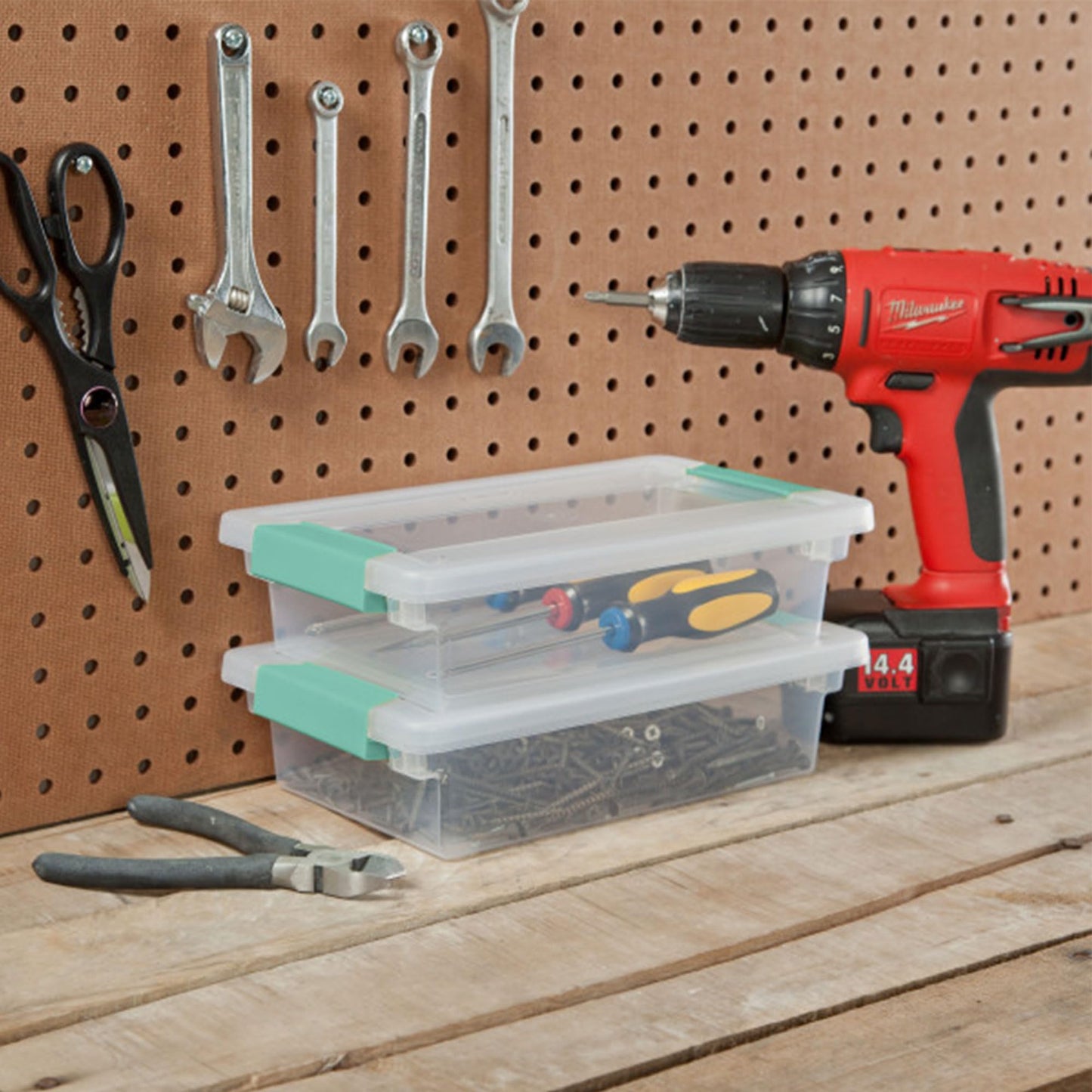 Sterilite 6-Pack Clip Box, Stackable Clear Plastic Bins with Latching Lids, Small - Writing, Arts or Crafts Supplies Storage Containers for Home, Office, Classroom and Workshop Organization