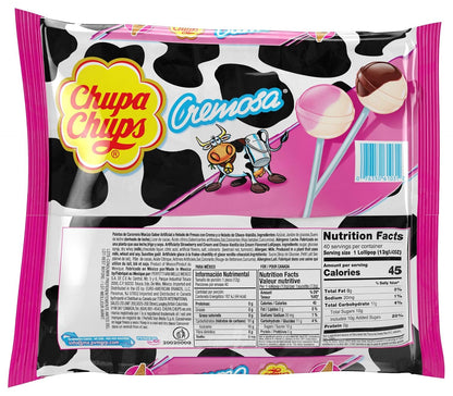 Chupa Chups Cremosa Lollipop Assortment, 2 Ice Cream Flavors, Individually Wrapped Candy for Kids, 16.9 Oz Bag (40 Suckers)