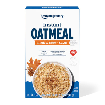 Amazon Grocery, Maple & Brown Sugar Instant Oatmeal, 15.1 Oz, 10 Ct (Previously Happy Belly, Packaging May Vary)