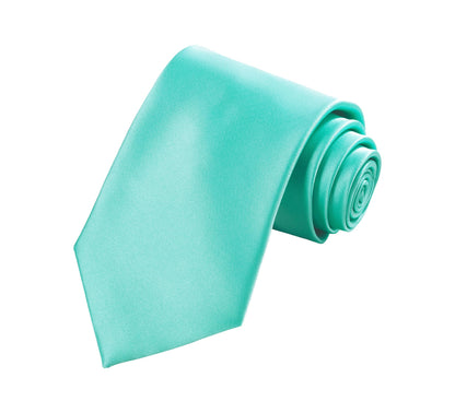 TIE G Solid Satin Woven dyed Color Formal Black Necktie and Pocket Square Sets in Gift Box (Aqua)