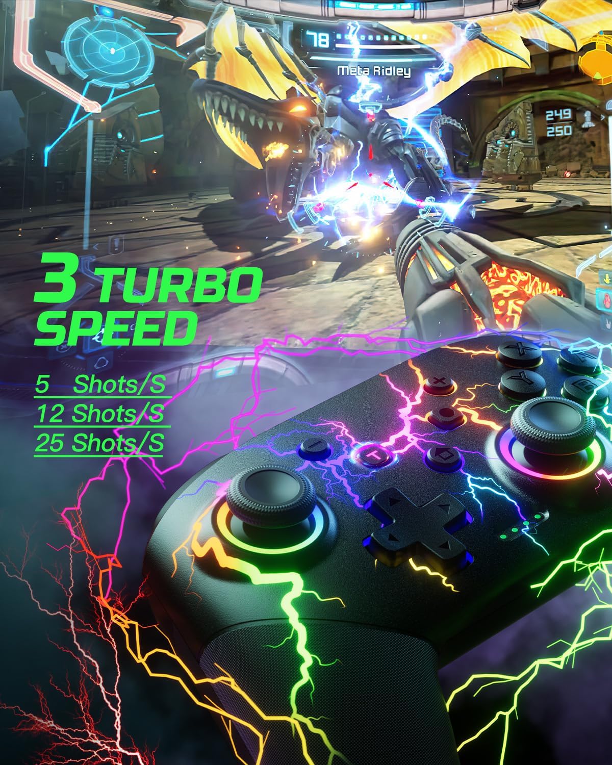 VOYEE Switch Controllers Compatible with Switch/Lite/OLED/PC Windows, 1000mAh Programmable RGB Lightning LED, Wireless Pro Controller with One Key Pairing/Wake Up/Turbo/Vibration