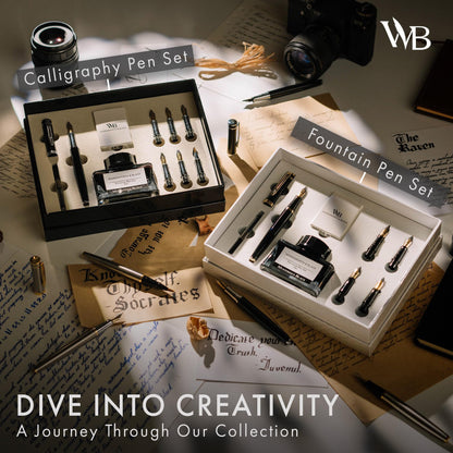 Wordsworth & Black Calligraphy Pen Gift Set, Includes Bottle, 6 Cartridges, Refill Converter, 6 Replacement Nibs, Premium Package, Journaling, Smooth Writing Pens [Black Chrome]