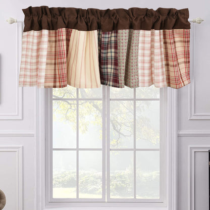 Cozy Line Home Fashions Hand Piecing Real Patchwork Brown Plaid Farmhouse Country Patchwork Rod Pocket Window Valance, 16" x 56"