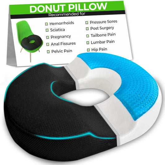AnboCare Donut Gel Sitting Pillow - Orthopedic Memory Foam for Tailbone Pain, Hemorrhoid, Bed Sores, Postpartum, Prostate, Coccyx & Sciatica Pain