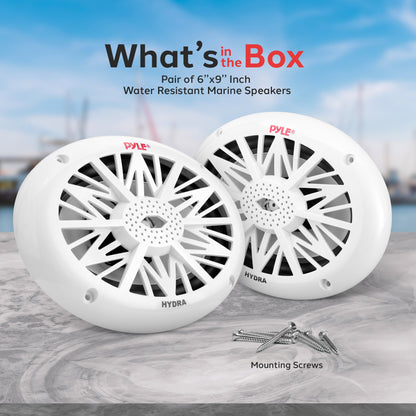 Pyle 6x9 Inch Dual Marine Speakers - 2 Way Waterproof and Weather Resistant Outdoor Audio Stereo Sound System with 260 Watt Power, Poly Carbon Cone and Cloth Surround - 1 Pair - PLMR692