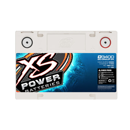 XS Power D3400 3300 Amp AGM Battery with M6 Terminal Hardware - 12 Volt 80Ah 1150CA Deep Cycle AGM Powercell for Winch, Car Audio Systems - 49.97 lbs, Maintenance Free, Sealed Design