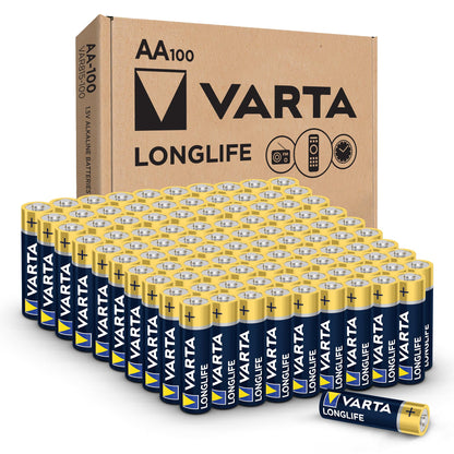 VARTA Longlife AA Batteries (100 Pack), Alkaline Triple A Battery