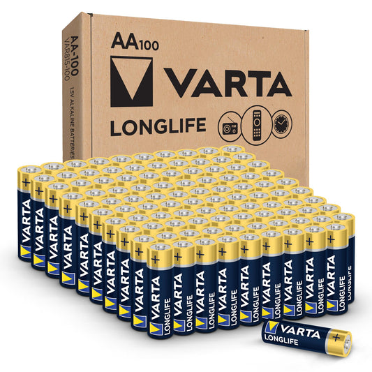 VARTA Longlife AA Batteries (100 Pack), Alkaline Triple A Battery