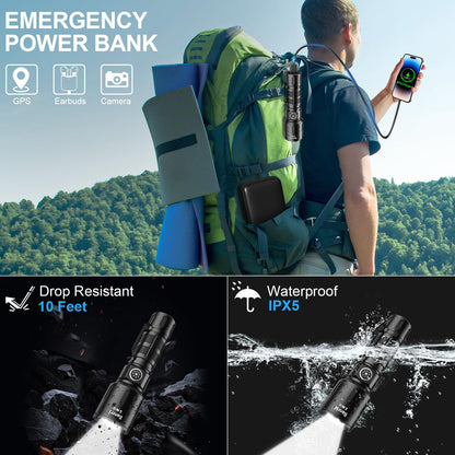 Rechargeable Flashlights High Lumens, Super Bright LED Small Powerful Tactical Flashlight with Memory Function, 6Modes Pocket Waterproof Flash Light for Camping,Emergency