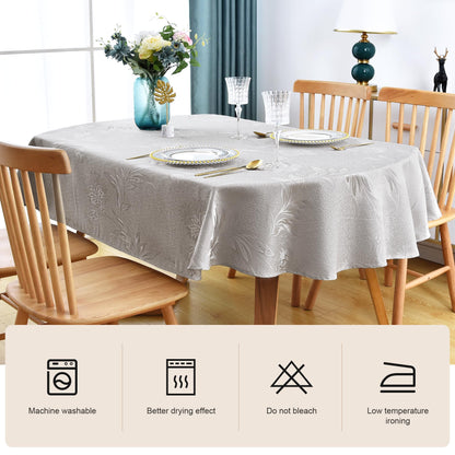 Wolkemer Shiny Oval Jacquard Tablecloth 60 x 84 Inch Gray Floral Countryside Leaves Damask Patterns Table Cloth Glossy Fabric Table Cover for Dinner Kitchen