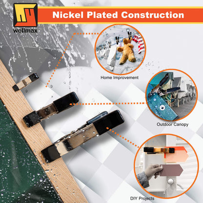 Wellmax 16PC Nickel-Plated Metal Spring Clamps Set - Heavy Duty Clips for Woodworking, Photography Backdrops, and More - Includes 8pc 2 Inch, 4pc 4 Inch, and 4pc 6 Inch Clamps