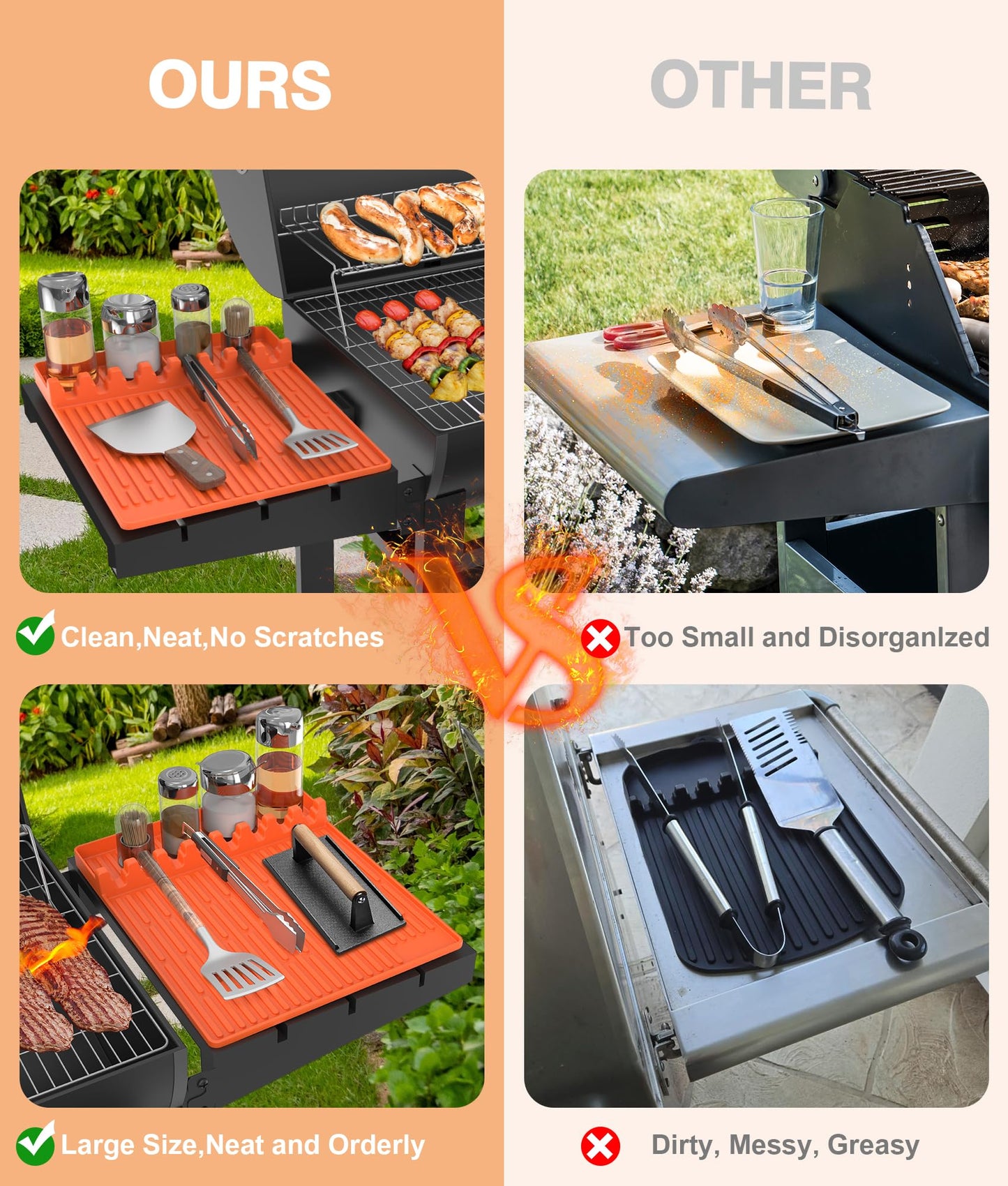 Silicone Griddle Tools Mat for Blackstone - Large Silicone Spatula Mat with Drip Pad - Griddle Mats BBQ Grill Accessories - Side Shelf Mats Grill Pad for Blackstone Griddles Accessories (Orange)