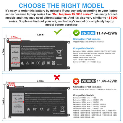 YRDD6 Battery for Dell Inspiron 5591 7586 5491 5481 5482 5485 3310 2-in-1 15 3582 3583 3593 3584 5590 5593 5594 5585 5598 14 3493 5493 5480 3793 Vostro 3491 5481 5581 5490 5590 0YRDD6 01VX1H 0VM732