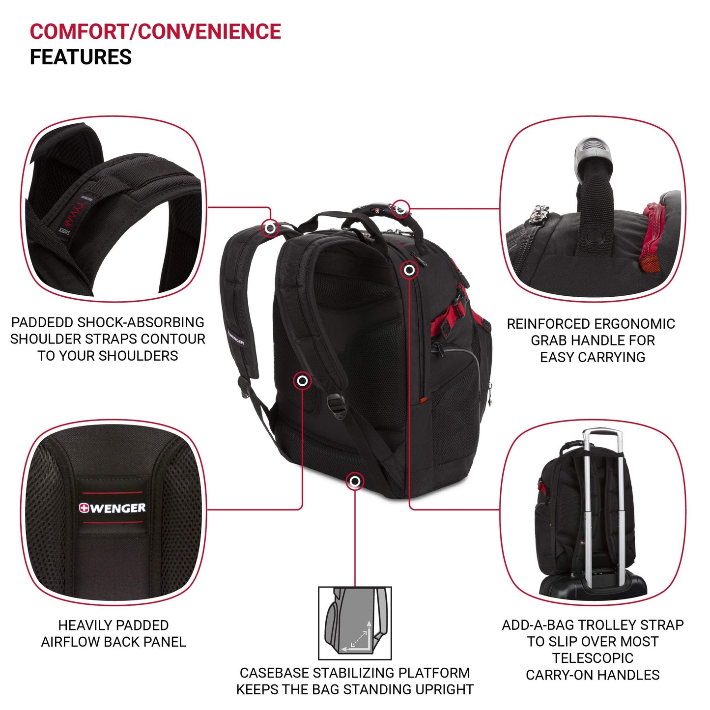 Wenger Maxxum Laptop Backpack, Fits 16 Inch Laptop, Men's and Women's, Black/Red