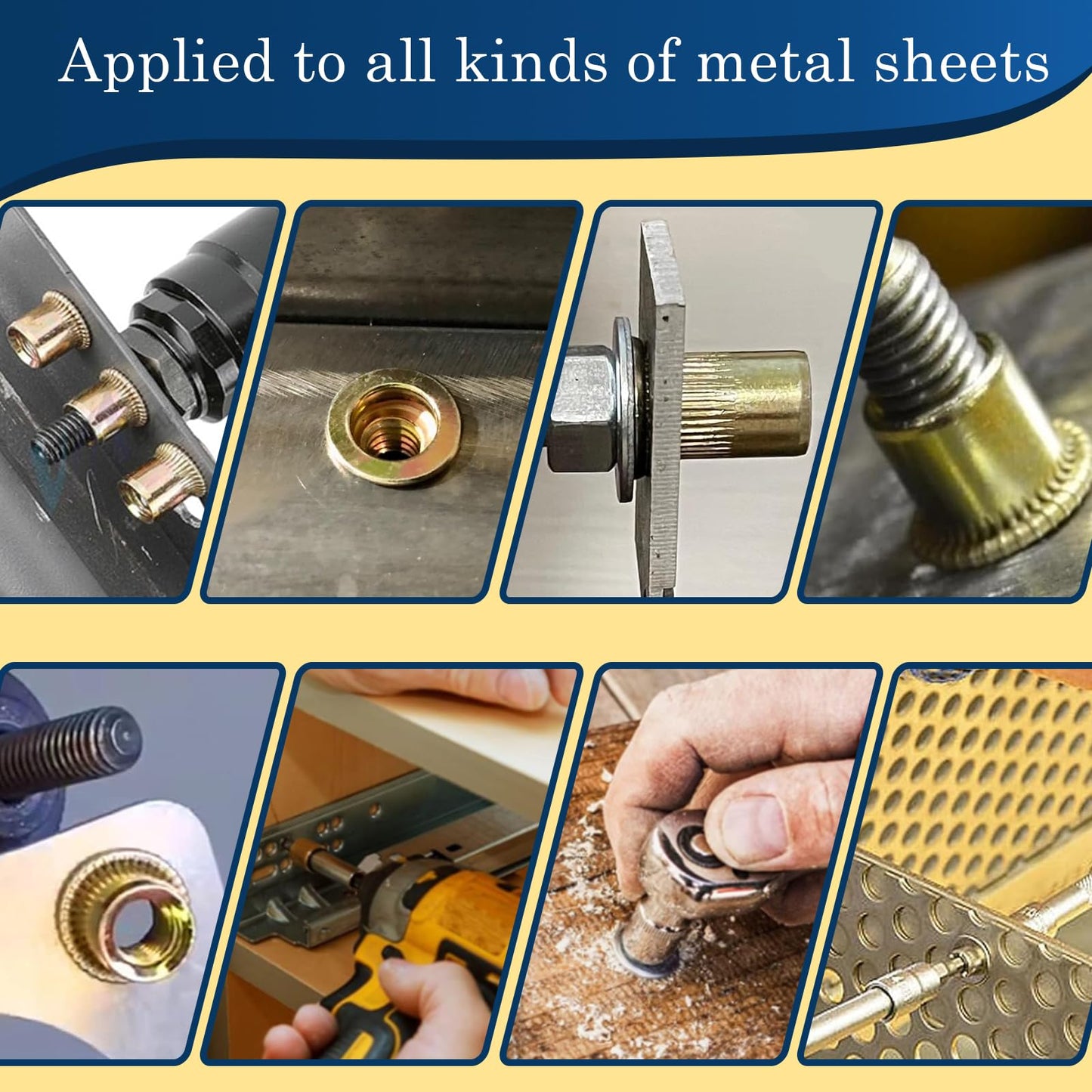 Vifmy 1/4 Rivet Nut, 115Pcs Carbon Steel Zinc Rivet Nuts 1/4-20, 1/4 20 Threaded Insert Rivnut, 1/4 UNC Rivets Nutsert, Flat Head 1/4 x 20 RIV Nuts