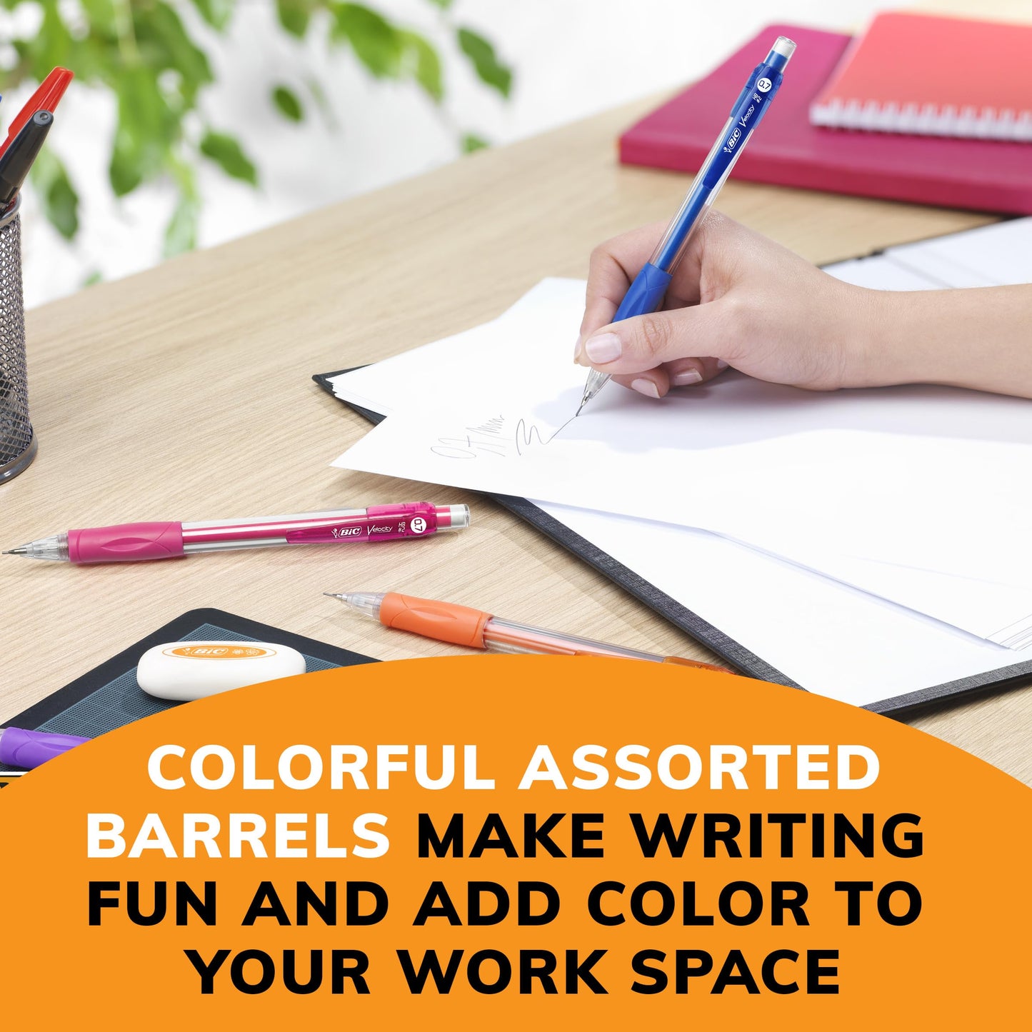 BIC Velocity Mechanical Pencils, With Colorful Barrel, Medium Point (0.7mm), 4-Count Pack Mechanical Pencils With Eraser and Lead Refills