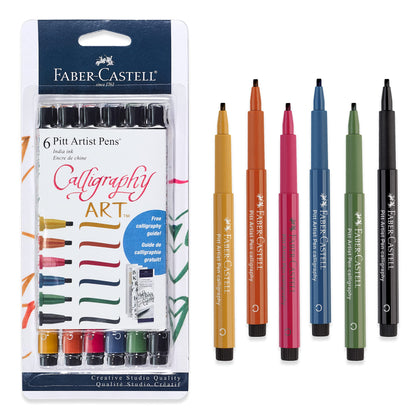 Faber-Castell Calligraphy Pitt Artist Pen Set - Multi Colored Calligraphy Pens (6 Count)