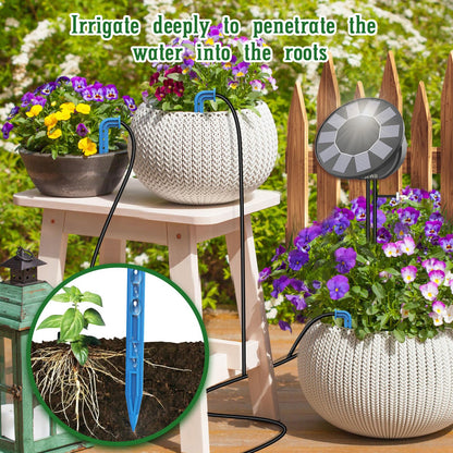 Solar Automatic Drip Irrigation System Kit, Auto Watering Kit for DIY Garden Watering System with 9 Timing Modes and Anti-Siphon Set，Indoor/Outdoor Garden, Balcony & Patio Irrigation System